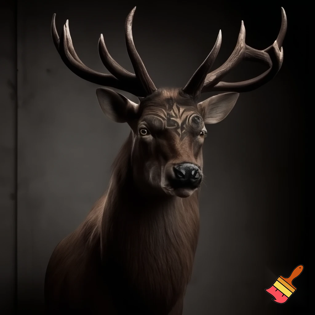 mugshot of a scary deer with tattoo