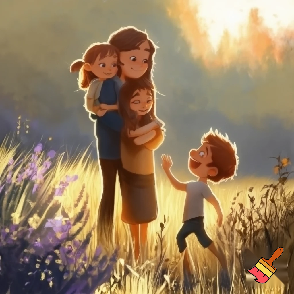 A family of four boy older girl younger
