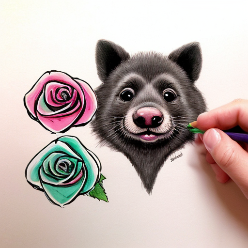 Draw italian brainrot cute mole in pink microwawe eating rainbow rose