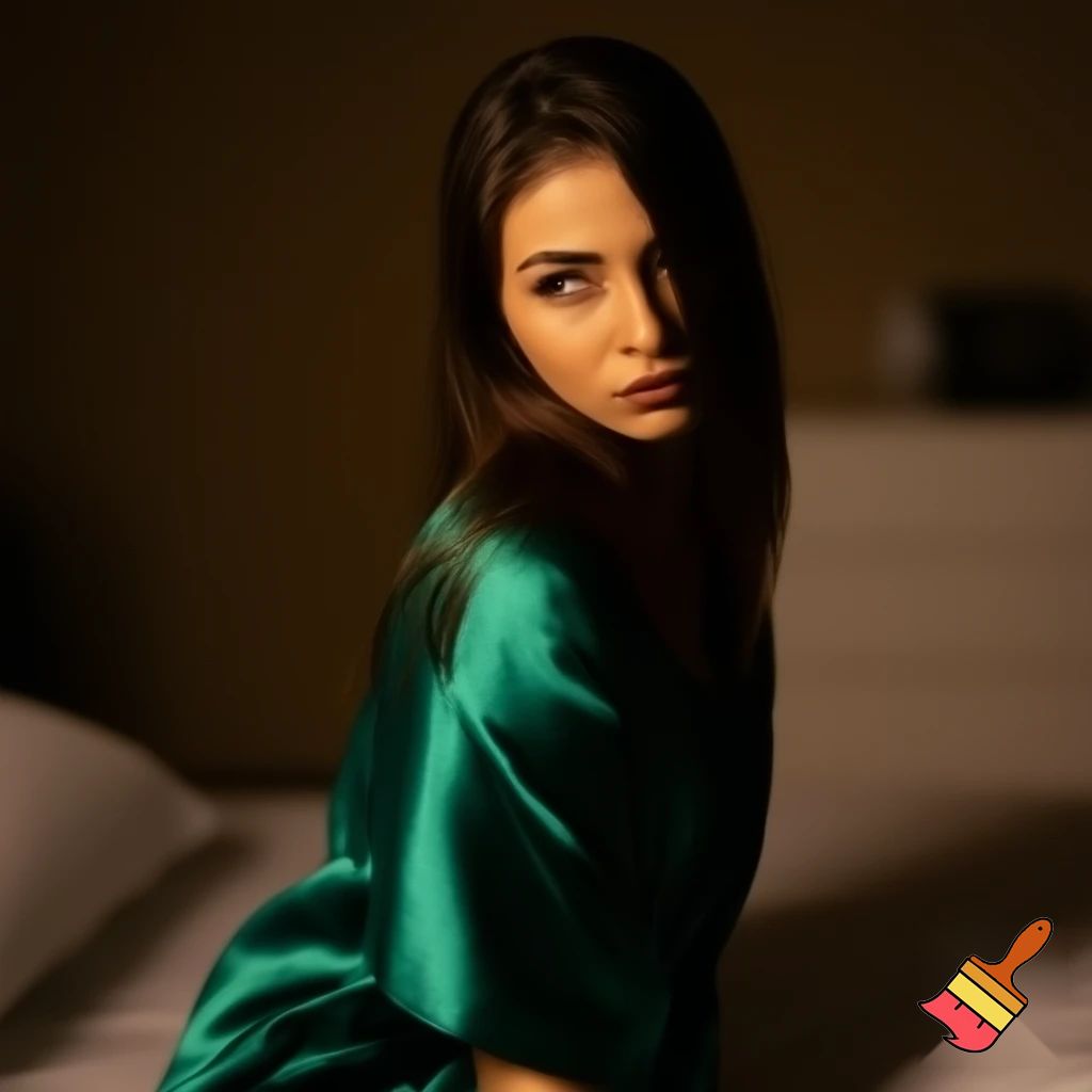 Brunette woman in satin nightgown