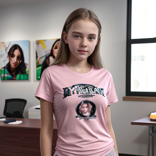Teenage girl wearing a pink tshirt and a diaper in an office