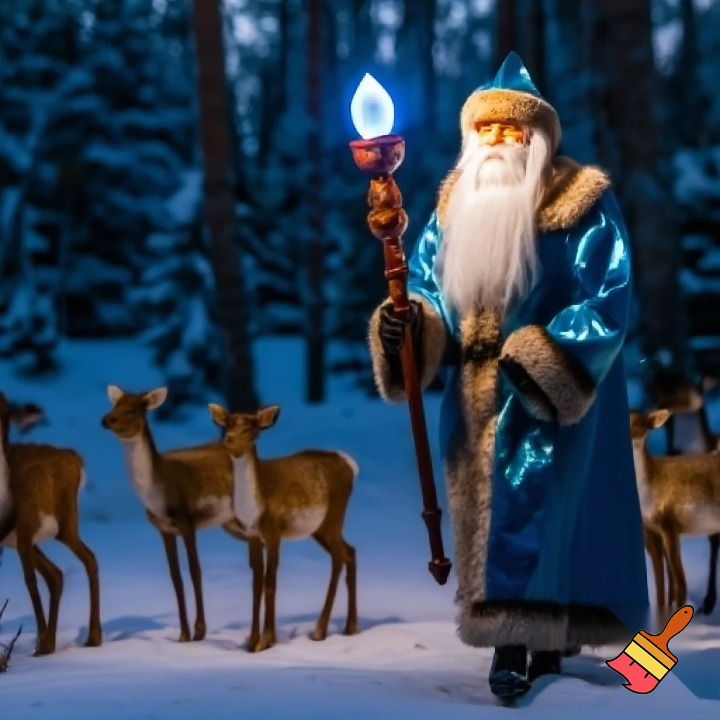 Russian Santa Claus walking stick with with t reindeers magic walking stick