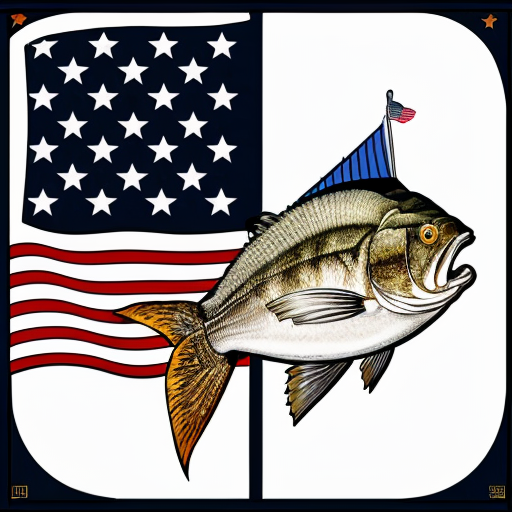 a flag with a bass fish and the American flag with 2 stars and camo