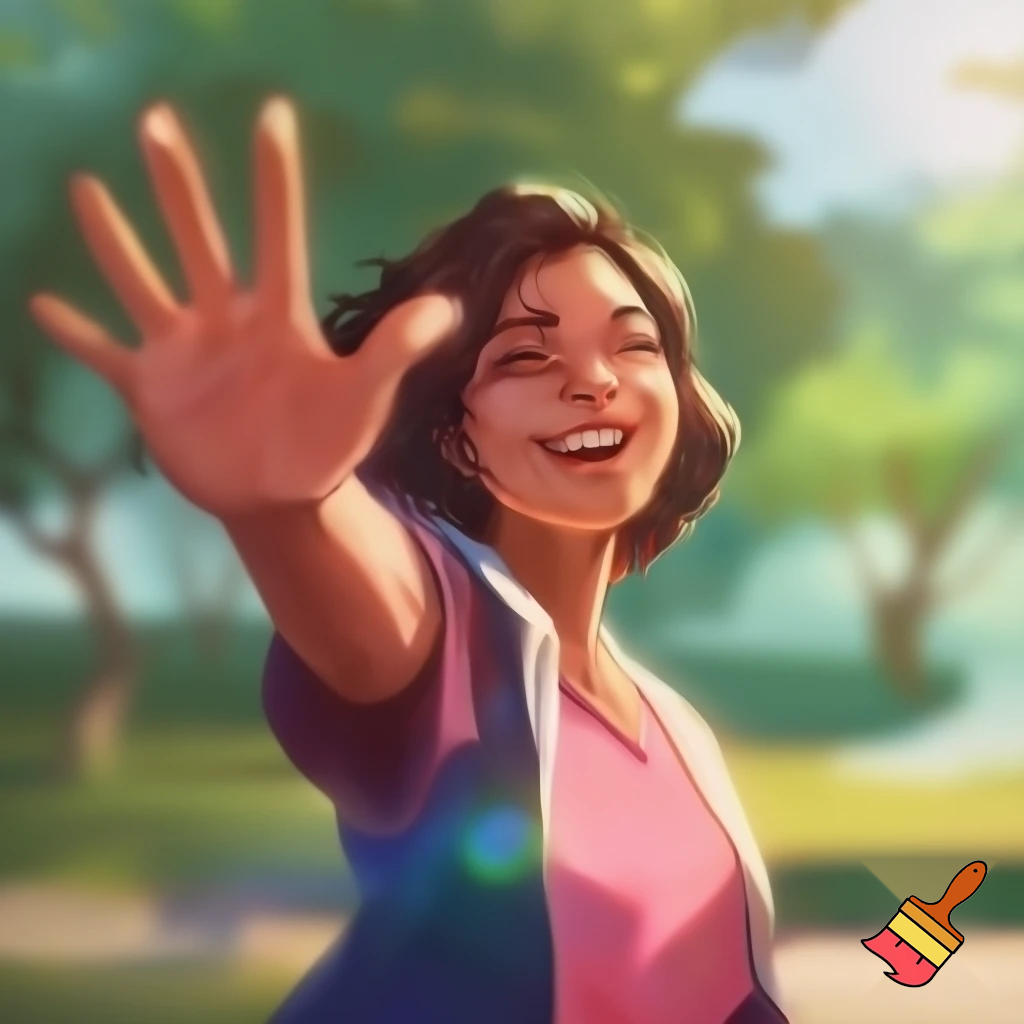 A person waving hello