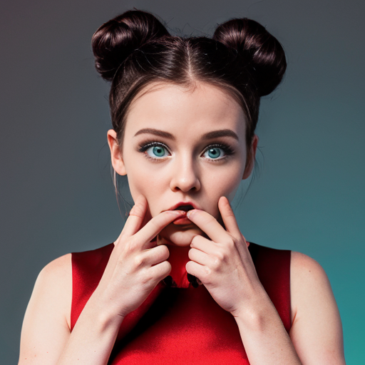 Black-haired Tinker Bell in red dress, hand over mouth, looking nauseous, blue eyes, hair bun