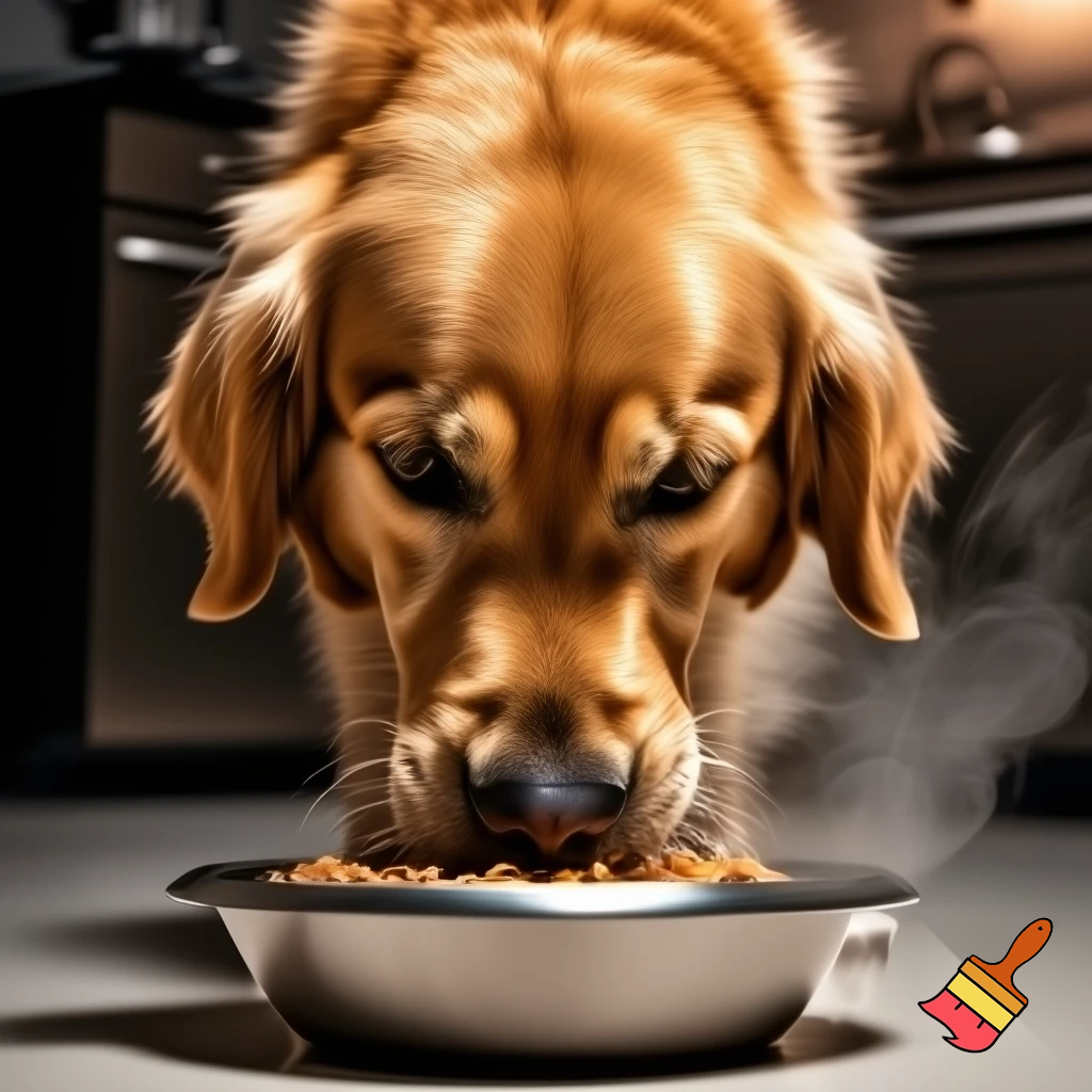 DogDog eating hot soup