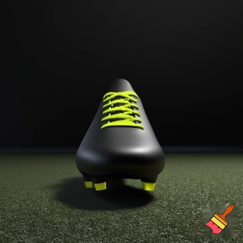  plain black soccer boot and with yellow laces and studs facing away from me
