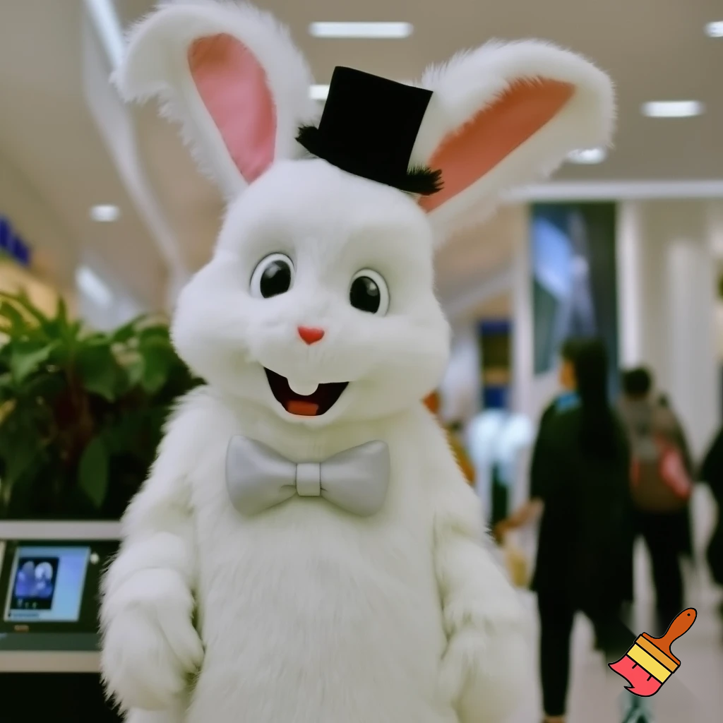 Easter bunny mascot top hat at the shopping centre mascot costume