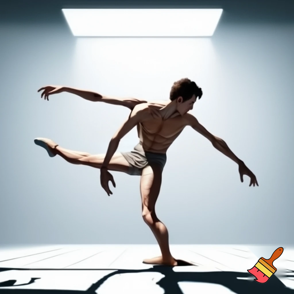 emaciated man doing ballet in a brightly lit room