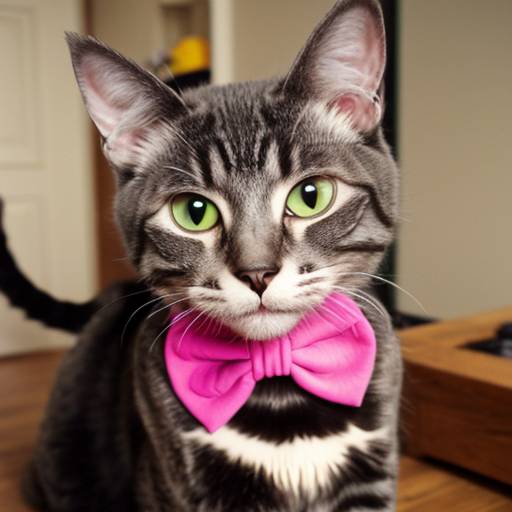 grean cat with a bow