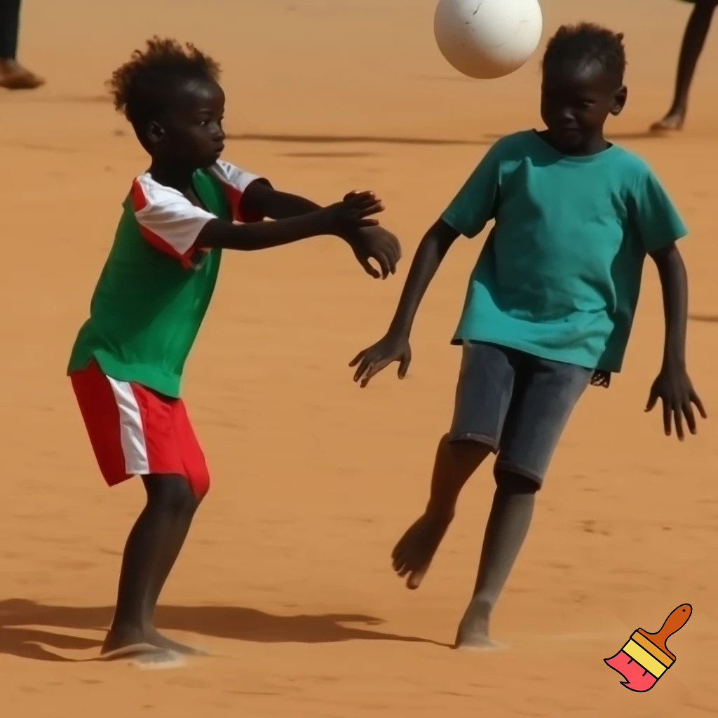 Two Sudanese  kids playing ball