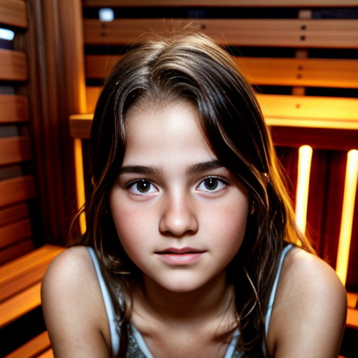 a self portrait of a 14 year old girl with wavy dark brown hair and brown eyes with a diamond face shape teenager ,sauna