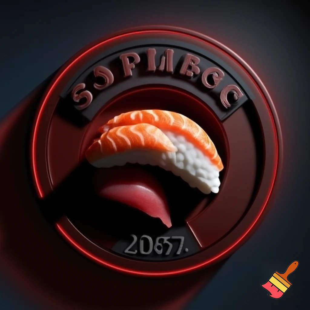 a sports club symbol featering  salmon and tuna sushi not animated not carton super realistic high contrast shadow and 3d Club name Sushi S.C. and on the bottem est 2026 make the sy mbol round