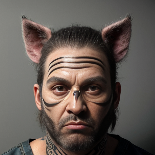 mugshot, wild pig, deadly, prisoner outfit, face tattoo, evil