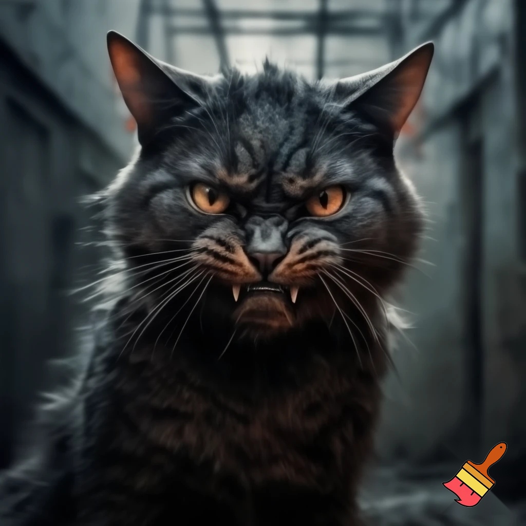 evil, sinister stare with scary smirk mugshot backround scary Feral cat