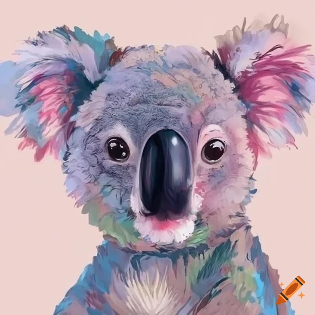 cute koala eucalypt tree pastel pink green blue colours brentos style