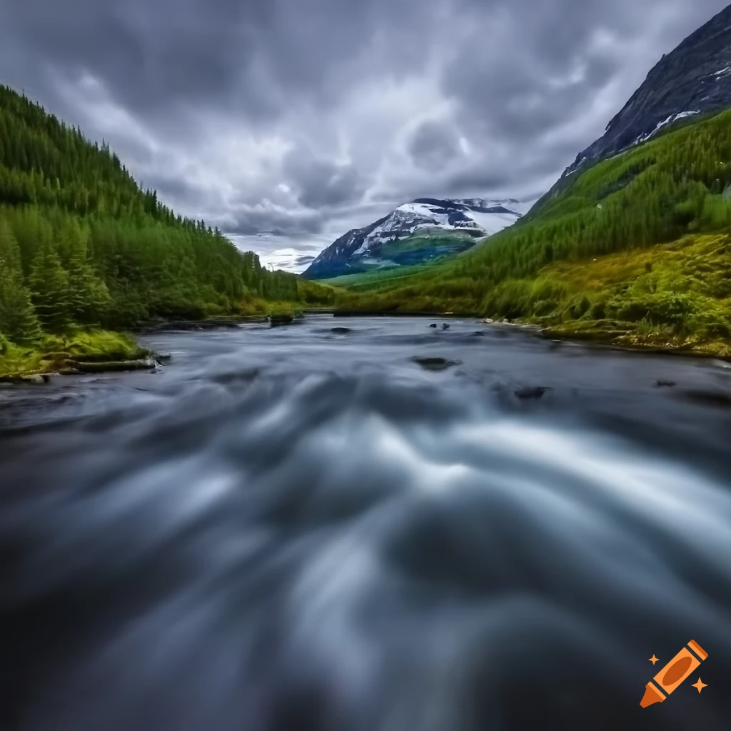 Norwegian rivers and nature, with a clear face