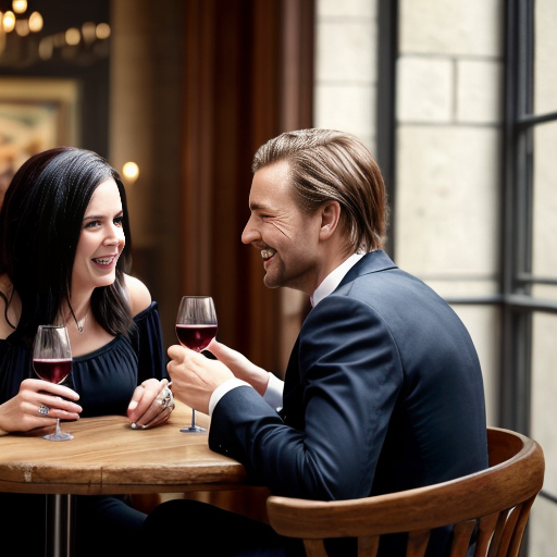 Aus einer anarchischen Komödie aus den 1970ern: In einem Luxusrestaurant: Ein skurriles älteres elegant gekleidetes Paar sitzt an einem Tisch und diniert, ein elegant gekleideter kauziger Kellner steht am Tisch und berät das Paar bezüglich des Weines. Lustige, komische Athmosphäre, weiches Tageslicht im Raum. 