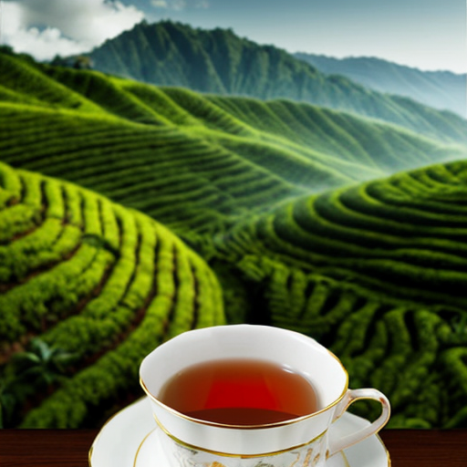 tea plantation poster
with cup of tea in midle
