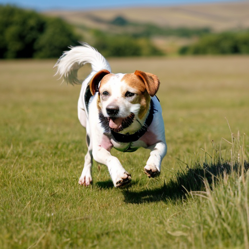 un cane che corre nella prateria