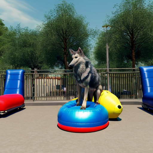 wolf from nu pogodi seat and bouncing on space hopper on park

