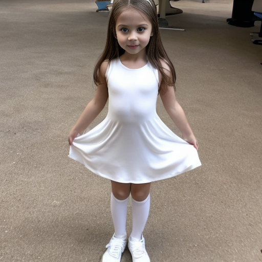 5岁女孩穿白色紧身衣，紧身衣布满大号镂空圈