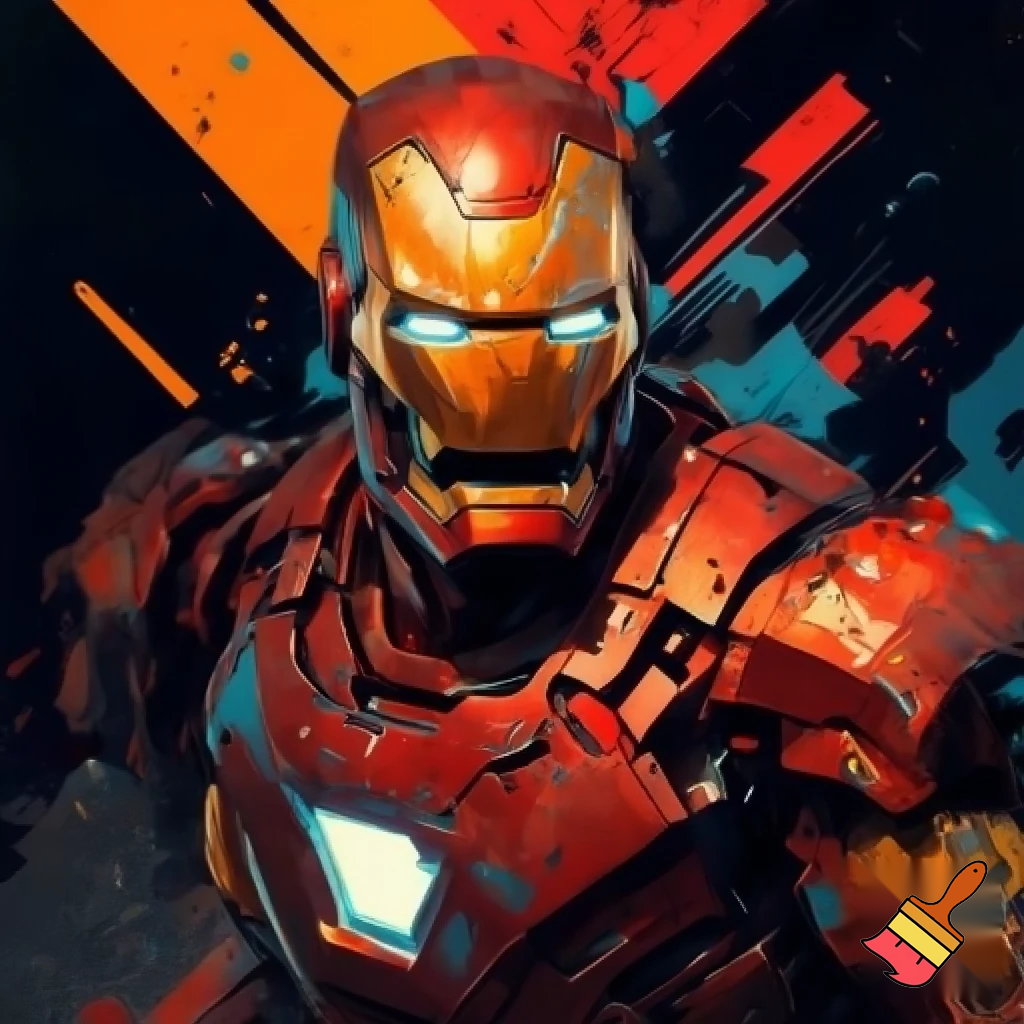 contrast artpiec with a old happy iron man