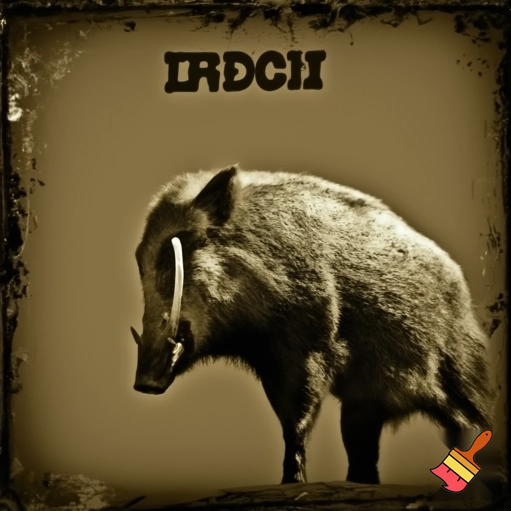 create a wanted poster of a evil migshot photo of a Wild pig