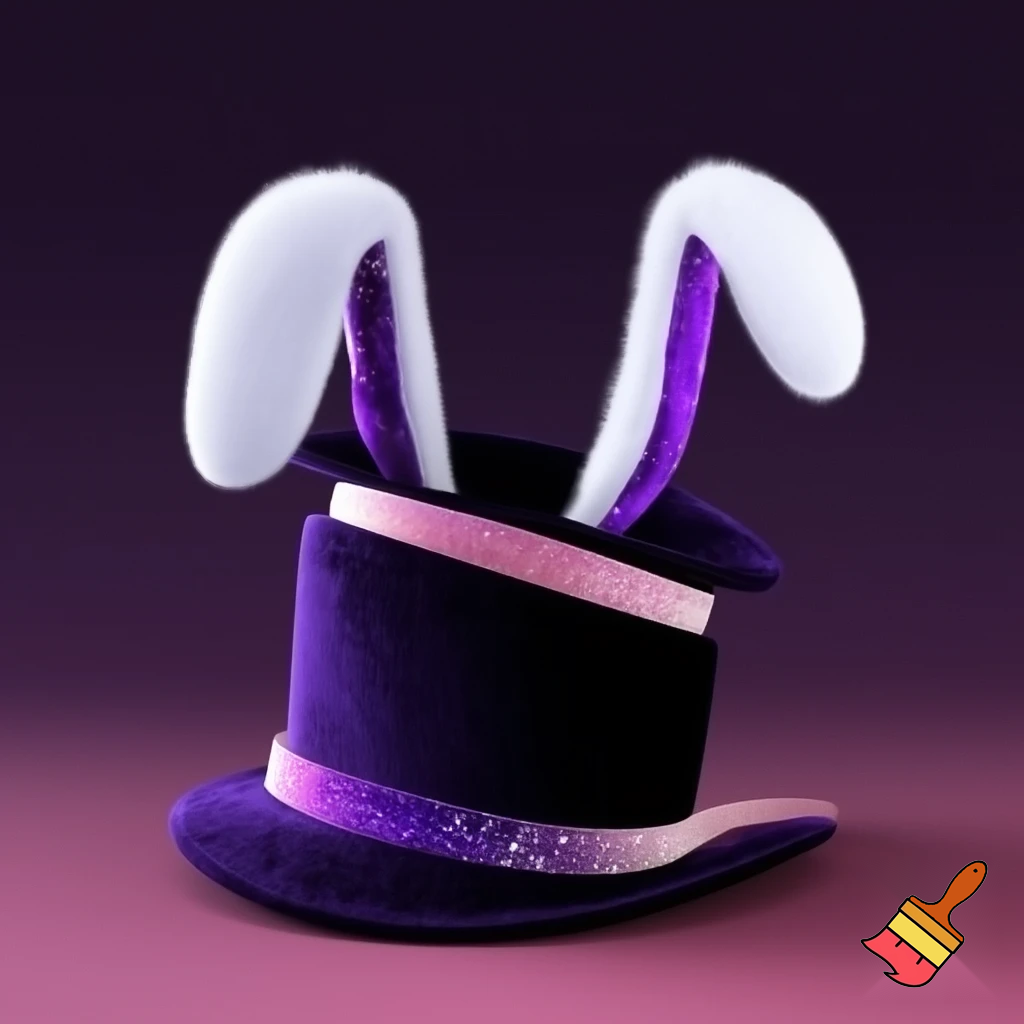 Black top hat with bunny ears velvet white and purple purple and white headband fabric and velvet glitter, purple and pink special present true special and delicate velvet
