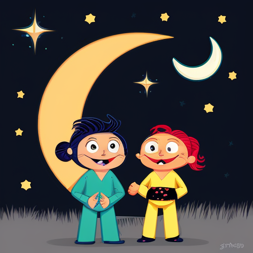 Star and a moon funky cartoon style
