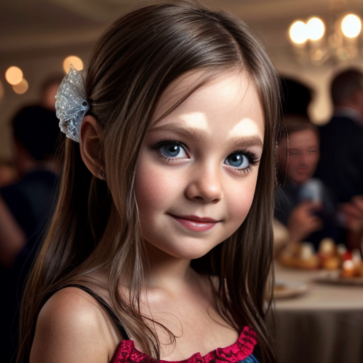 swedish brunette little girl  at party dress, very beautiful, on the party, brown eyes
