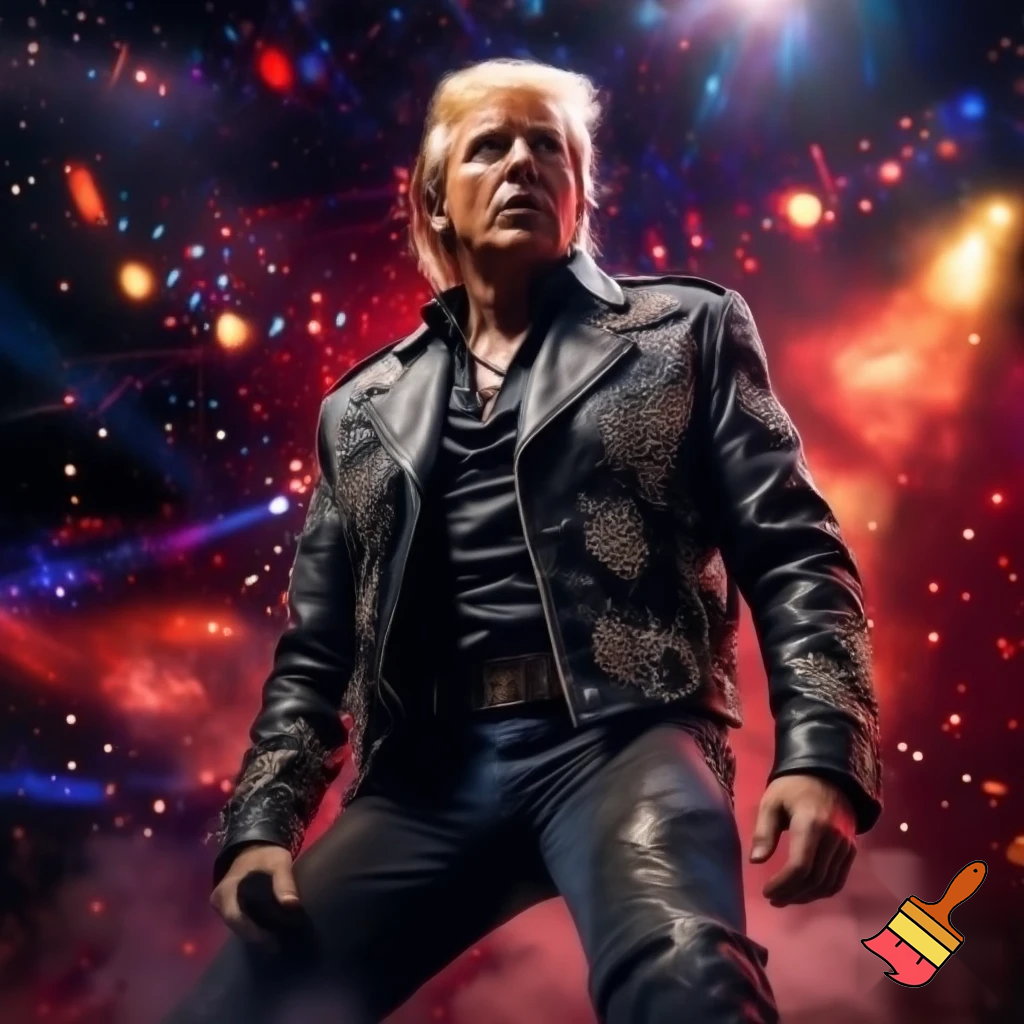 Donald Trump dressed like a rock metal singer
