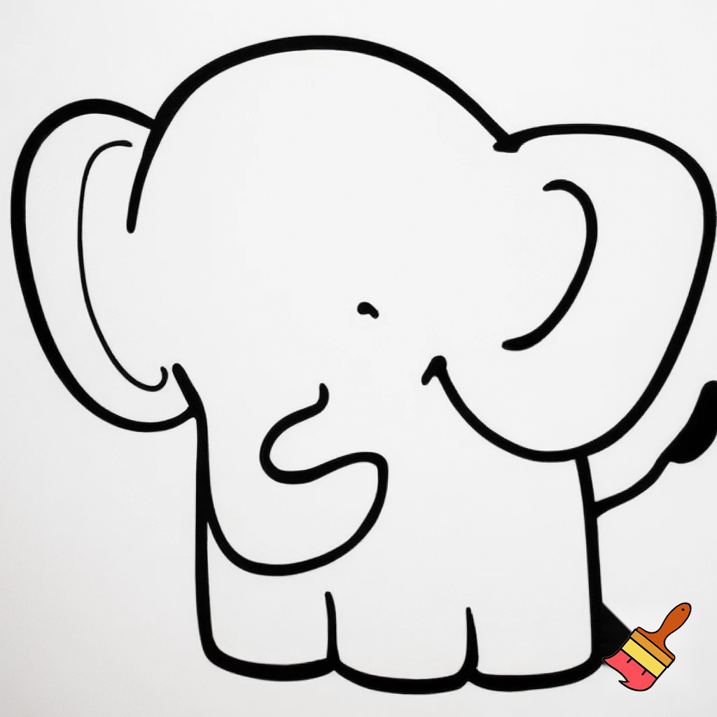 Gentle elephant coloring page outline, kid-friendly, simple black line art