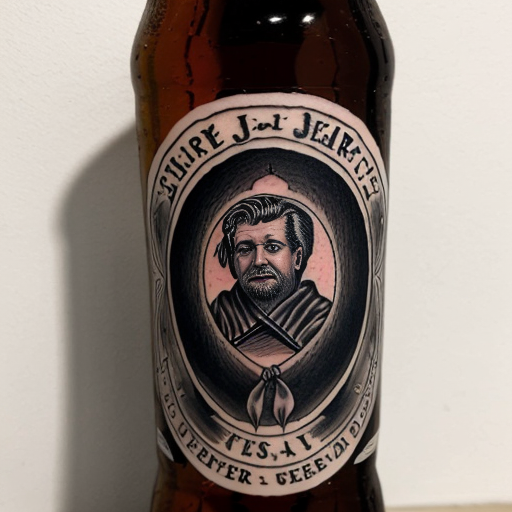 a noose hanging around the neck of a beer bottle, in the style of sailor Jerry American traditional tattoo