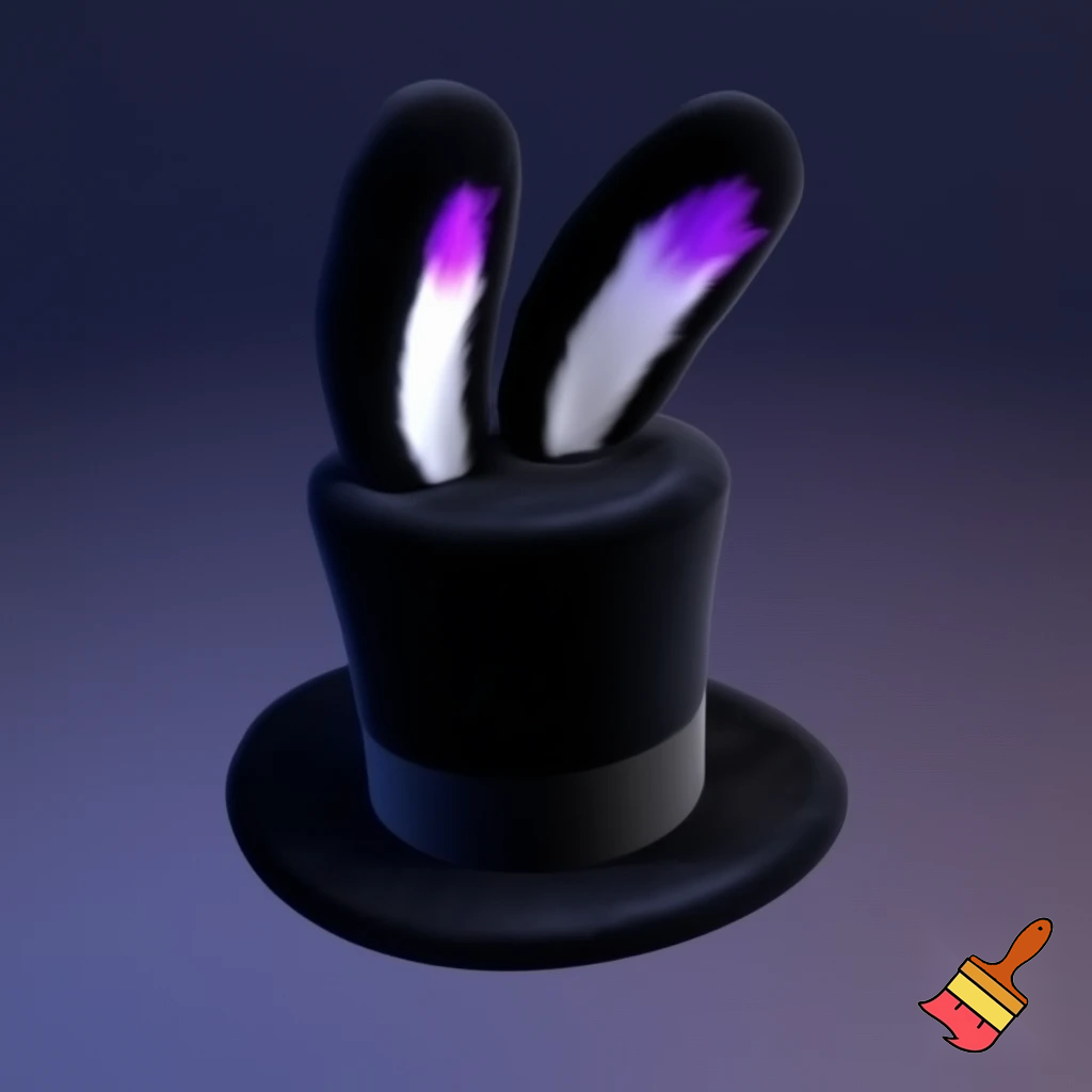 Black top hat with bunny ears velvet white and purple