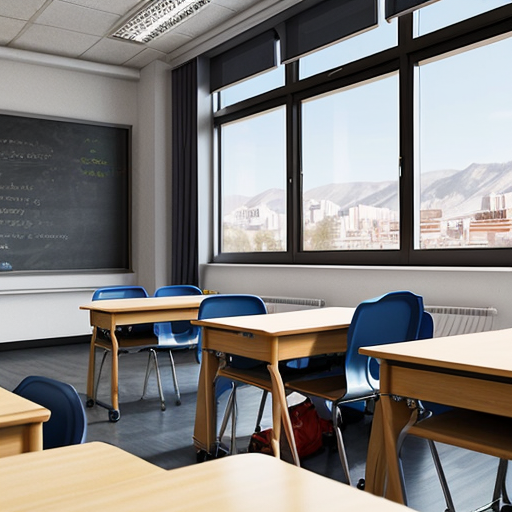 A modern educational scene inside Almaty State Business College (AGBK), Kazakhstan. A young enthusiastic teacher entering a bright classroom filled with motivated students. The classroom is clean, modern, and realistic with computers, desks, and educational posters. The atmosphere is warm, inspiring, and professional. The college building exterior is visible through large windows, showing a modern architecture style in Almaty city. Cinematic lighting, ultra realistic, 3D animation style, Pixar-like quality, high detail, soft shadows, depth of field, emotional storytelling, 4K resolution.