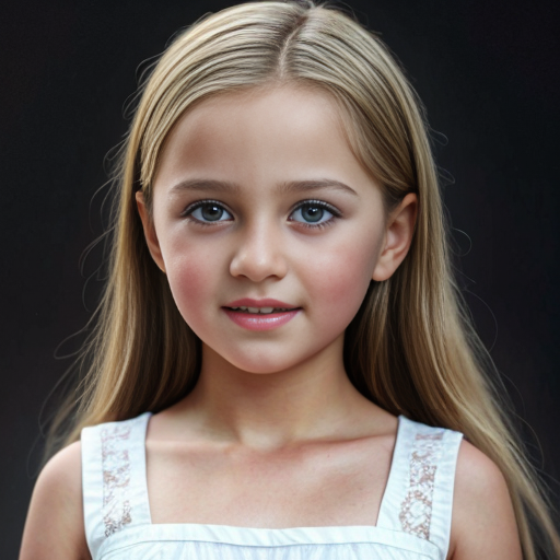Turkish little girl, at age 9, blonde hair, white dress