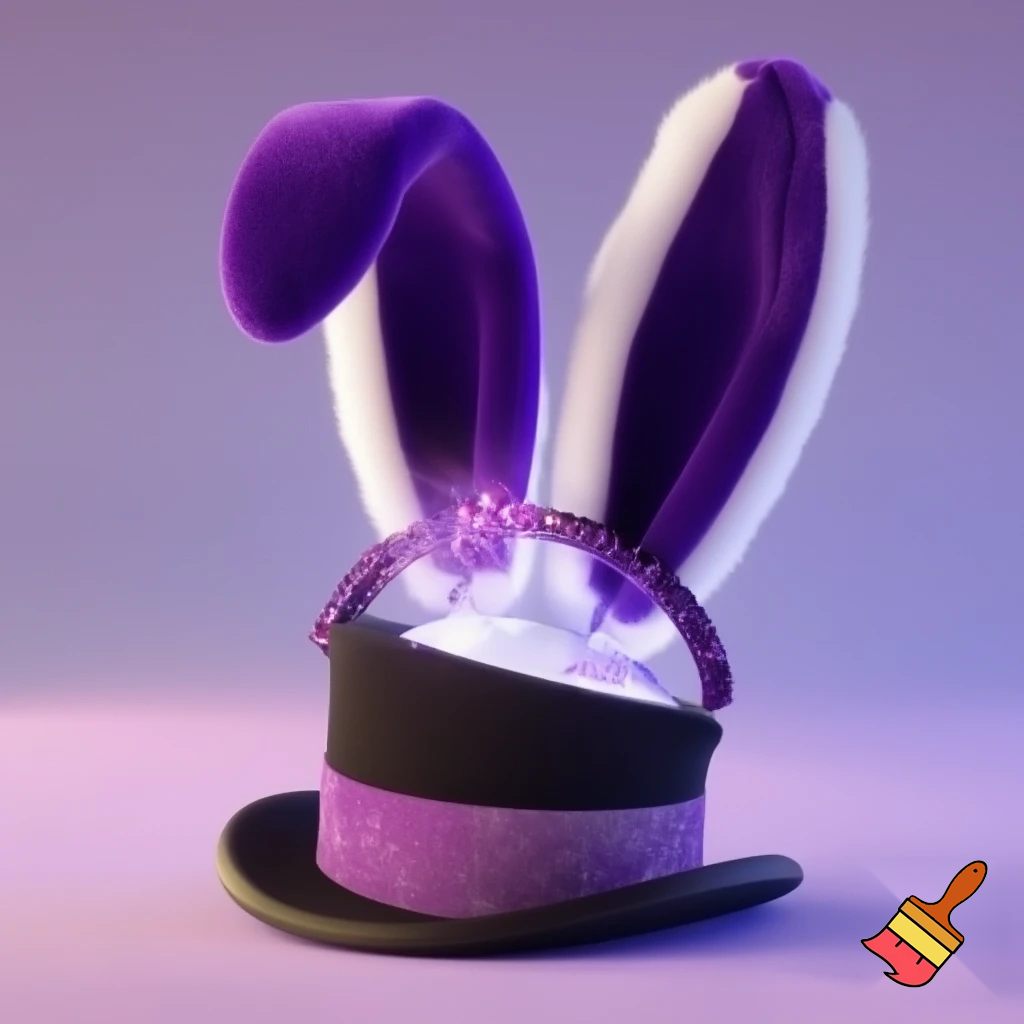 Black top hat with bunny ears velvet white and purple purple and white headband fabric and velvet glitter, purple and pink special present true special and delicate velvet white purple Easter bunny is Ben