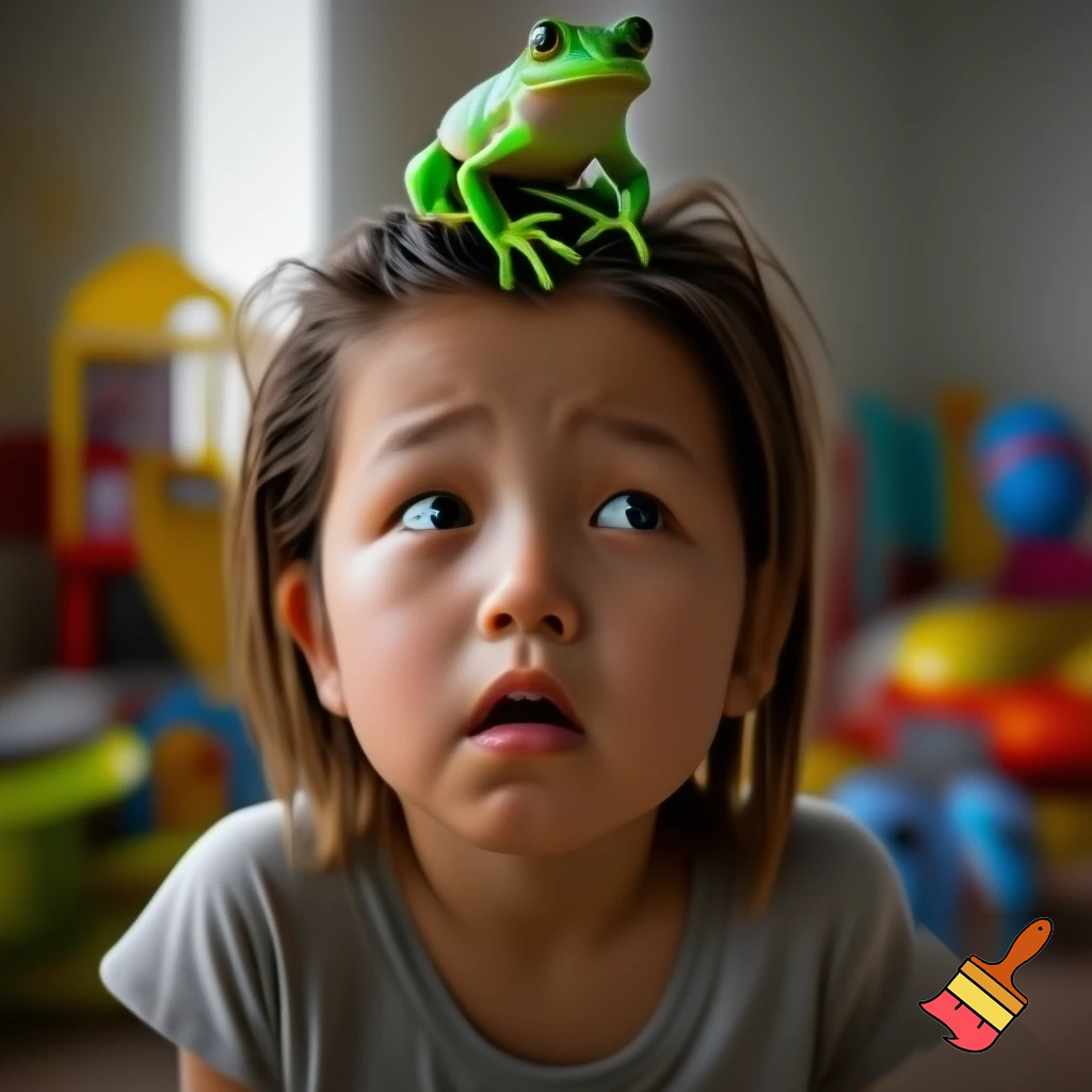 a inpoyle in  a plane is sacred of a on her head she put hot cheetos on her head  when the girl done with her flit  the frog hit her head the frog go away