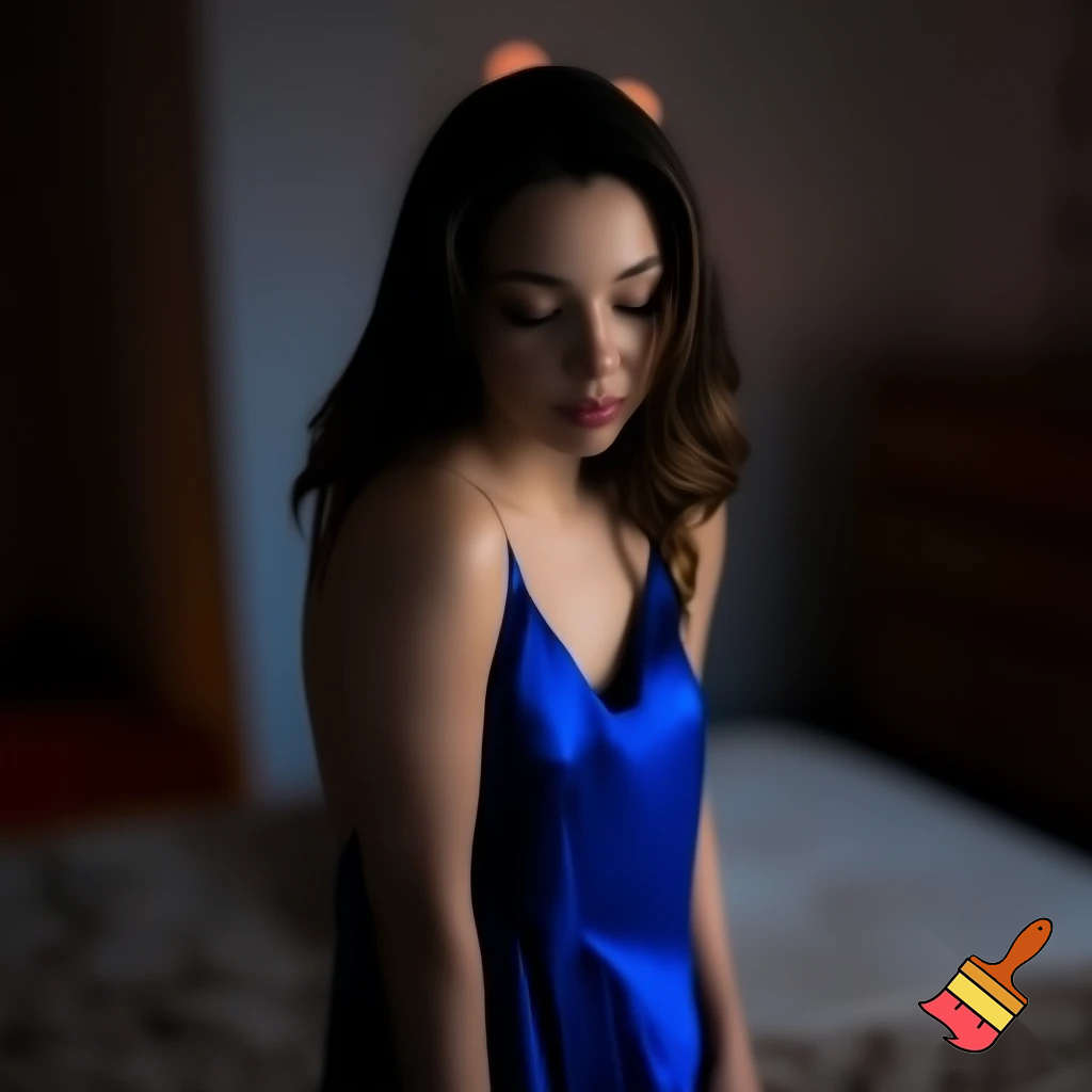 Brunette woman in satin nightgown