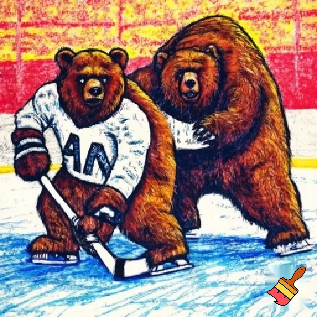 brown bears hockey players crayon drawing style