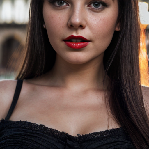 An England beautie, small face shape, fair skin, big eyes light, thick red lips 
likewater shinning, black long hair hanging over her hip, detailed texture 16:9 V vision 4k HD big photos