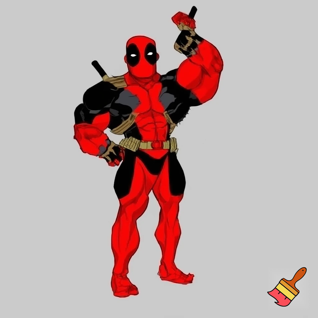 A sketch of Deadpool with a bodybuilder body