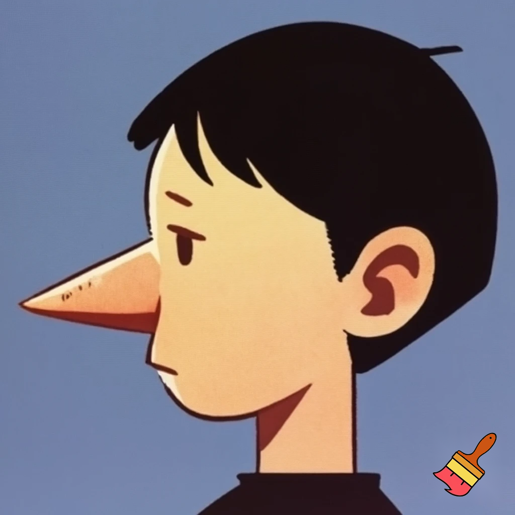 A 2d side view boy with a big pointy nose and a square head