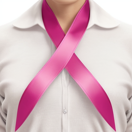 Pink cancer ribbon on white background
