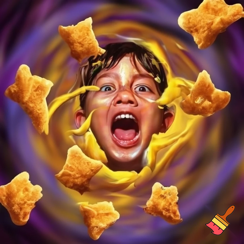 chicken nuggets shaped into stars with a kid screaming the words MANGO MUSTARD