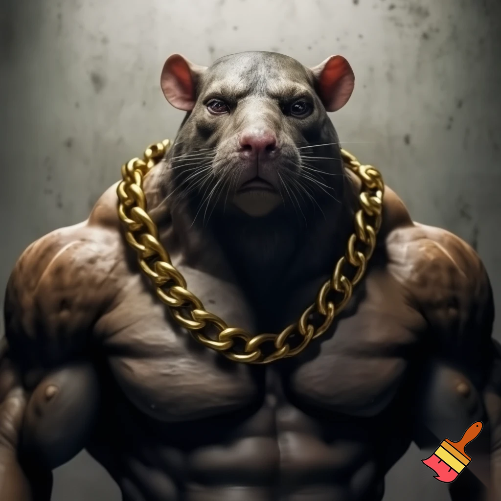 MUGSHOT OF BUFF RAT WITH GOLD CHAIN