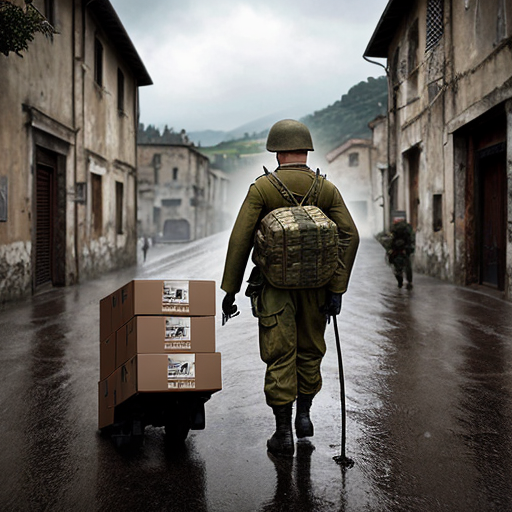 Pongo era un cane sanbernardo con soldati italiani, trasporto di casse di munizioni a Monte Cassino, atmosfera da accampamento militare, realismo storico e cinematografico con brutto tempo e pioggia