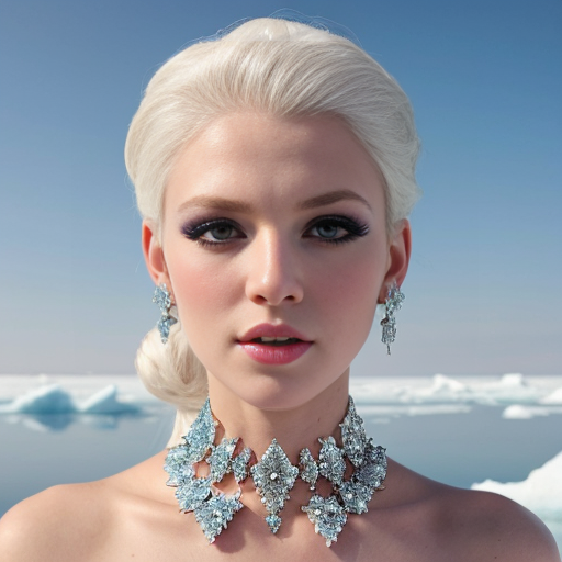4. Дама Бубен (Diamonds) — «Ледяная Сирена» / «Icy Siren»
Main subject: the same person from the uploaded photo. Preserve face, identity, proportions, and likeness. No changes.
The person is styled as an “Ice Queen” character:
– Diamond white, ice blue, silver, crystal clear, frosty lavender tones
– Icy chiffon, faux ice fur, crystal mesh, crushed mirror embellishments
– Glass-like accessories, clear crystals, holographic film accents
– Ethereal, fragile, yet sharp couture aesthetic.
Accessories:
Delicate silver snowflake jewelry, hair pins with clear droplets.
Makeup:
Frosty white and pale blue eyeshadow, diamond glitter tears.
Icy highlighter, pale glossy lips.
Pose & Expression:
Ethereal, distant, mesmerizingly calm.
Graceful, fluid pose, as if floating in arctic waters.
Card corners: Q ♦