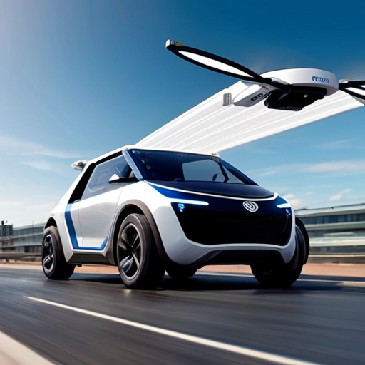 A citi in the future with flying cars and robots